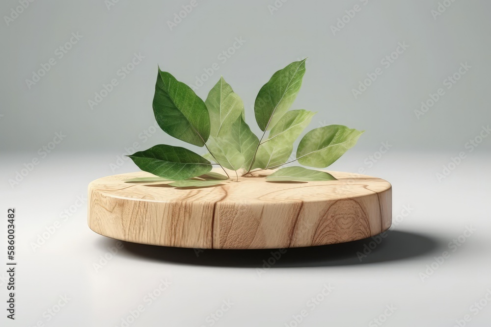 potted plant sitting on a wooden stand created with Generative AI technology