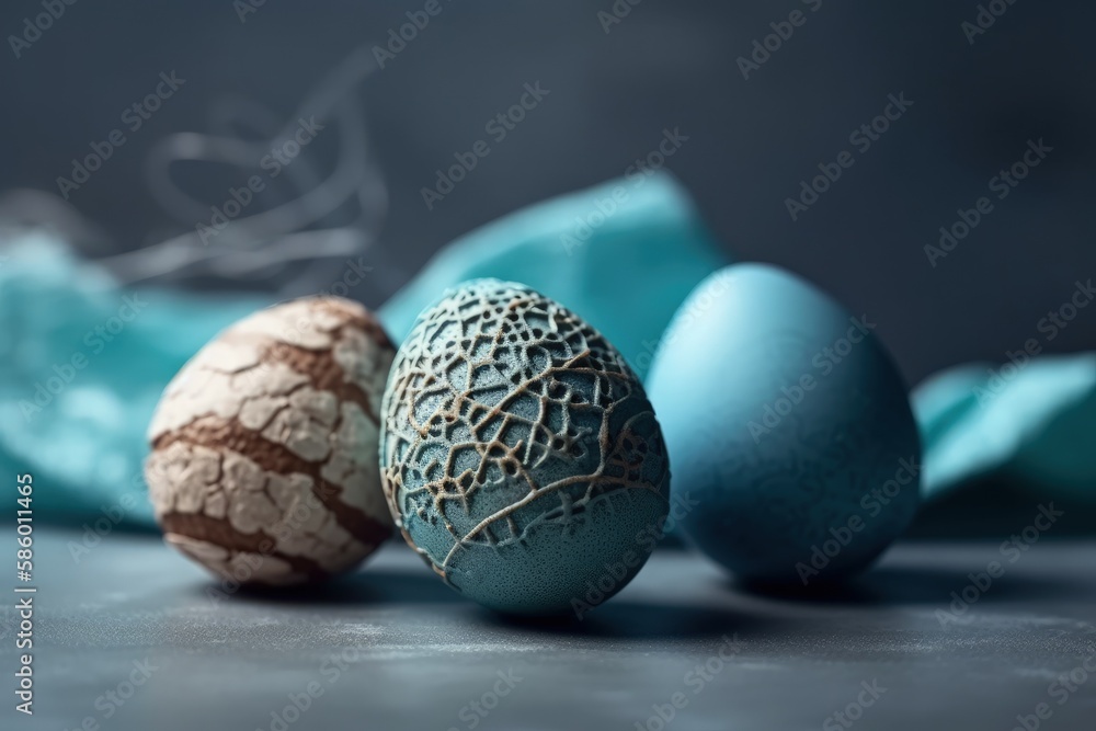 Illustration of three colorful Easter eggs placed together created with Generative AI technology