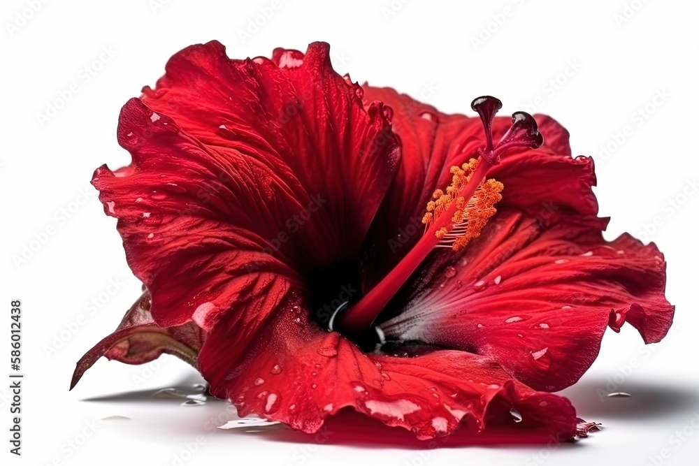 red flower with water droplets created with Generative AI technology