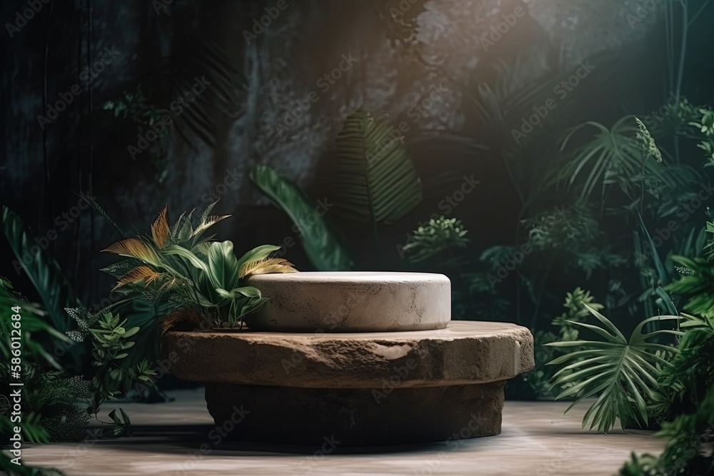 plant on a stone pedestal created with Generative AI technology