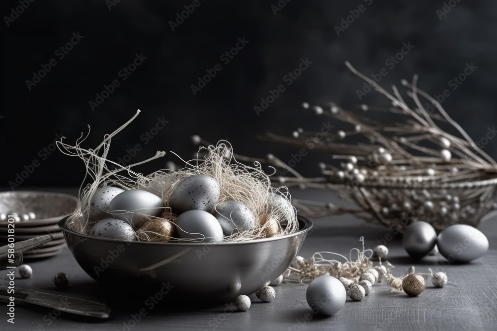 bowl filled with fresh white eggs on a wooden table created with Generative AI technology