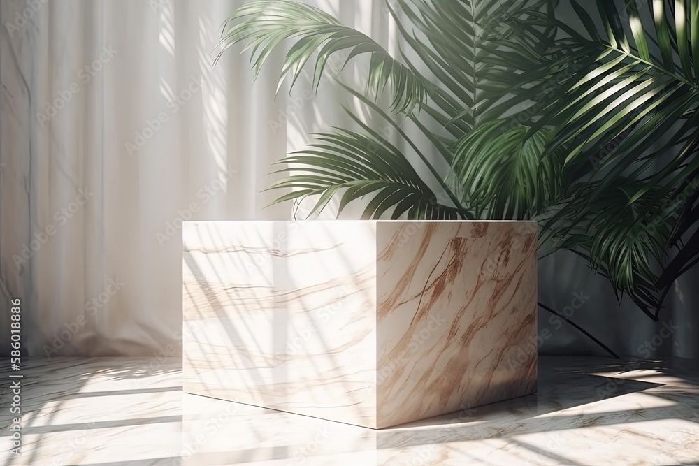 potted plant in a square wooden planter on a hardwood floor created with Generative AI technology