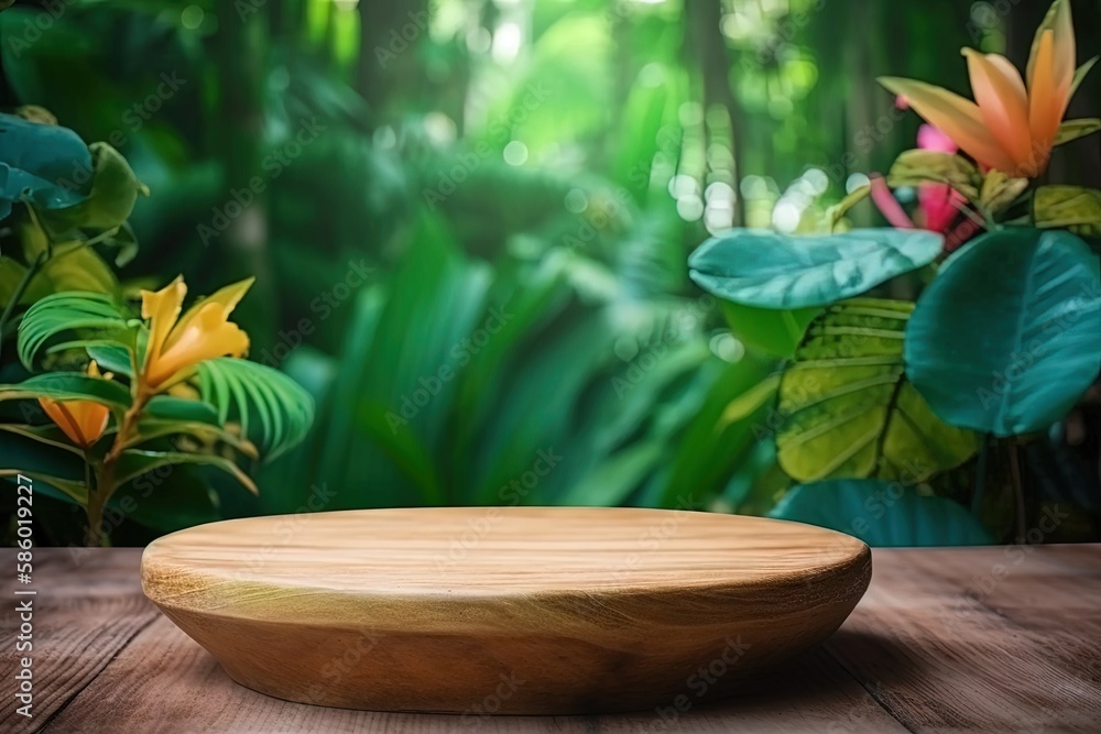 rustic wooden bowl on a wooden table created with Generative AI technology