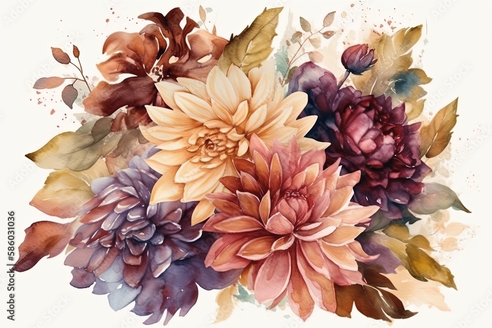 colorful bouquet of flowers painted in watercolor created with Generative AI technology