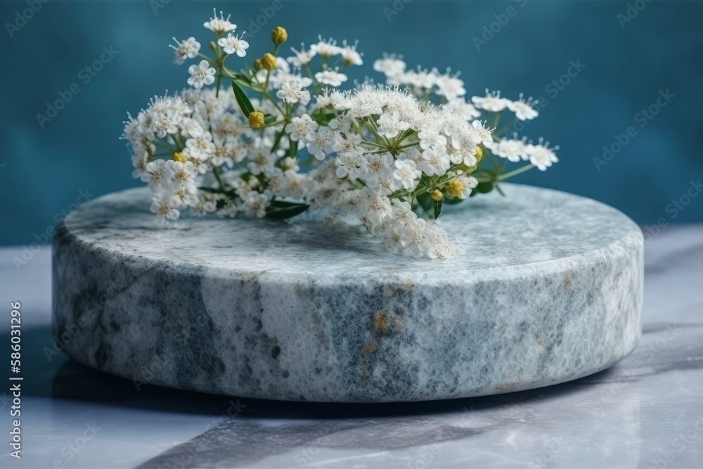 beautifully decorated marble table with flowers as the centerpiece created with Generative AI techno