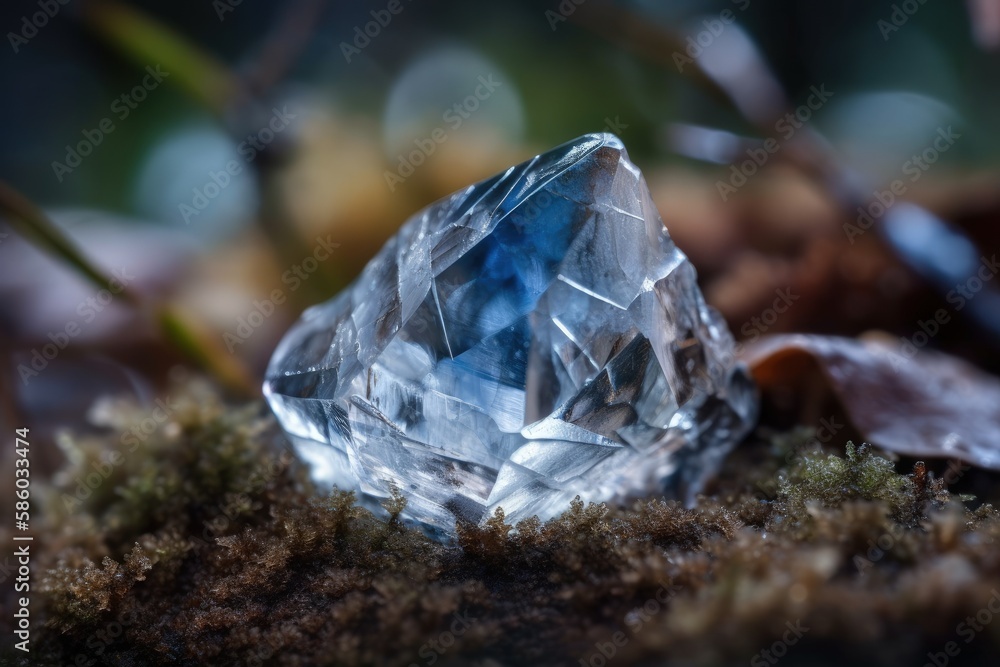 crystal stone resting on a bed of vibrant green moss created with Generative AI technology