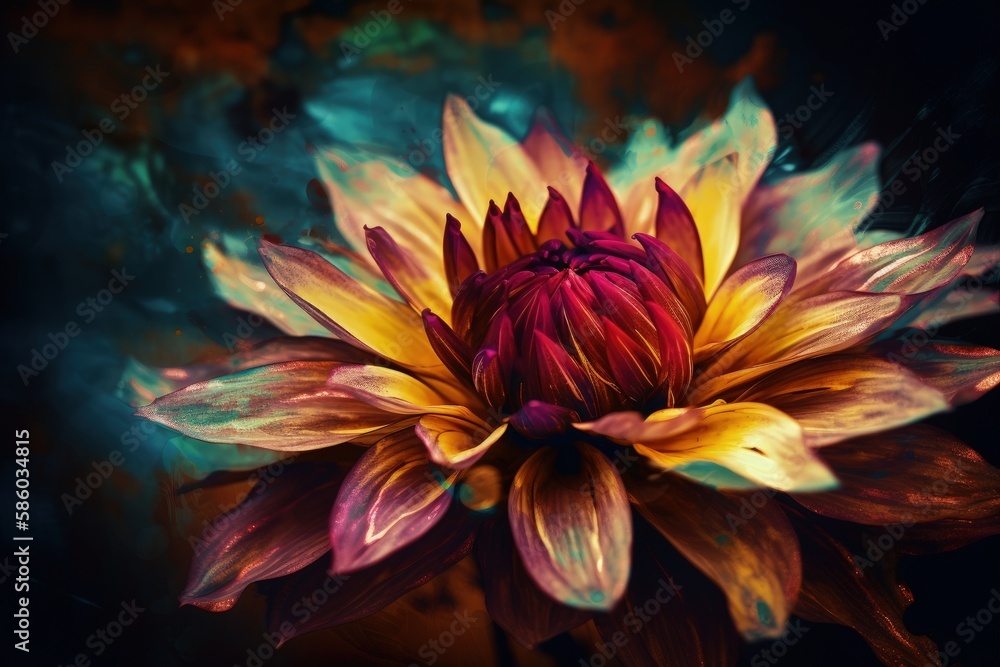 vibrant flower set against a dark black background created with Generative AI technology