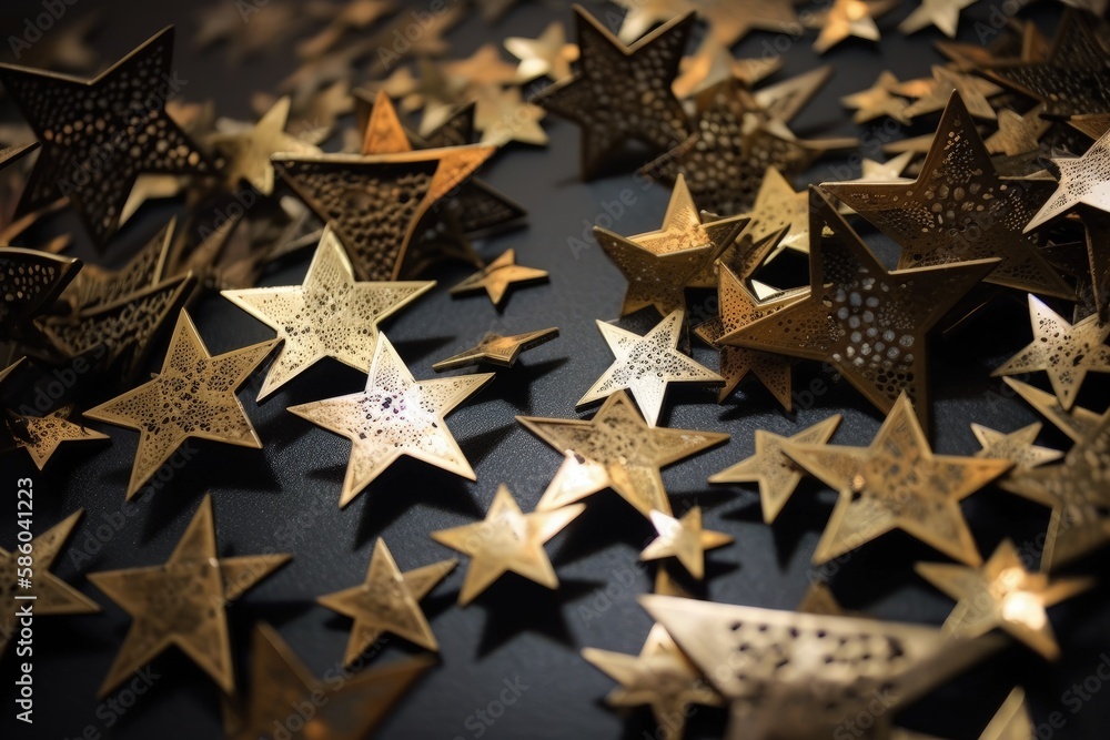 constellation of stars on a wooden table with a telescope beside it created with Generative AI techn