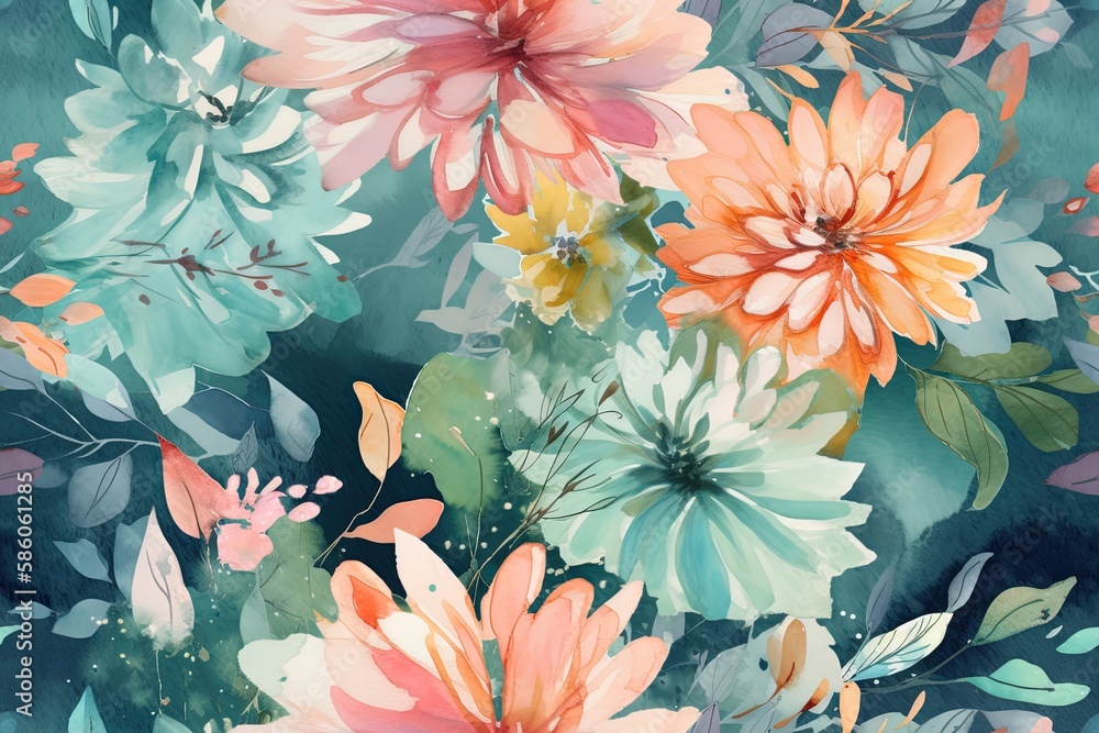 colorful bouquet of flowers set against a vibrant blue backdrop created with Generative AI technolog