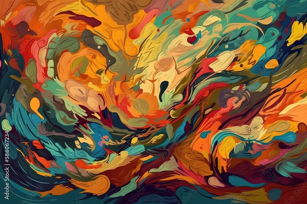 abstract painting with vibrant colors and dynamic shapes created with Generative AI technology