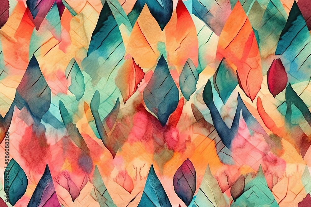 Illustration of colorful autumn leaves on a vibrant red background created with Generative AI techno