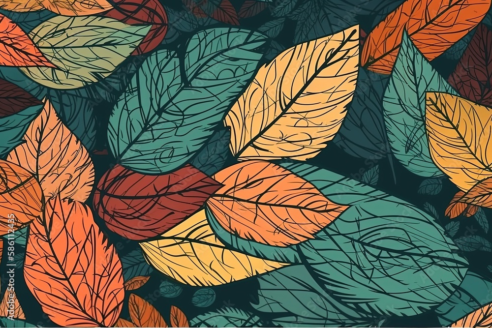 vibrant autumn leaves on a bright blue backdrop created with Generative AI technology