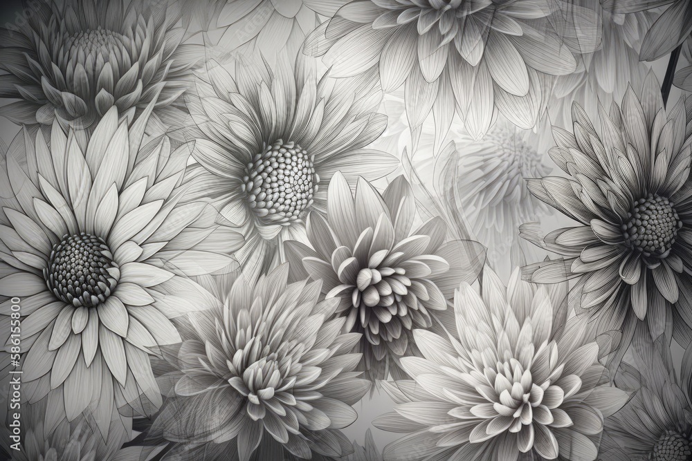 monochromatic photograph showcasing a bouquet of flowers created with Generative AI technology