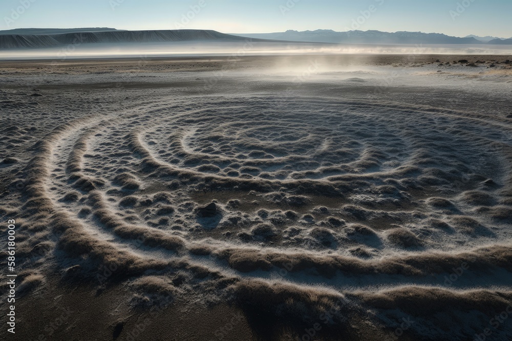 perfect circle of sand in the vastness of a desert landscape created with Generative AI technology