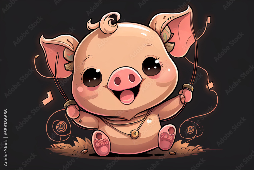 Creative cartoon illustration piglet