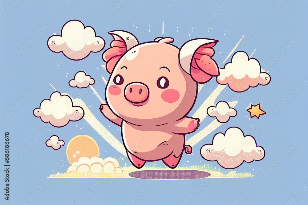 Creative cartoon illustration piglet