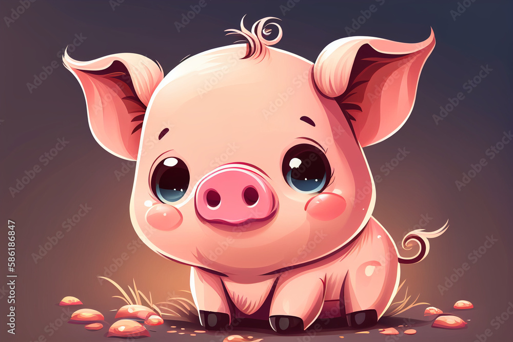 Creative cartoon illustration piglet