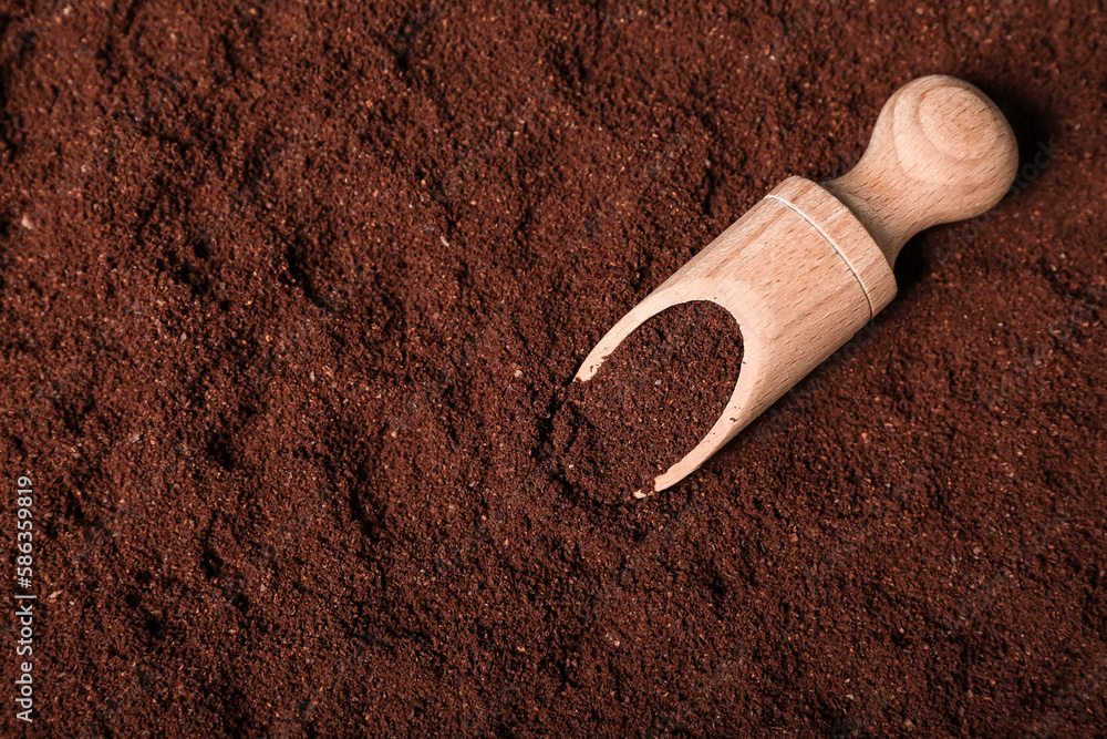 Scoop with coffee powder, closeup