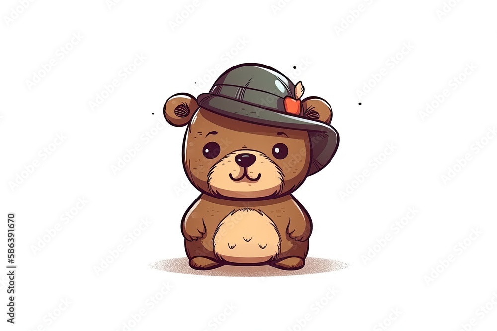 cute teddy bear with a green hat. Generative AI