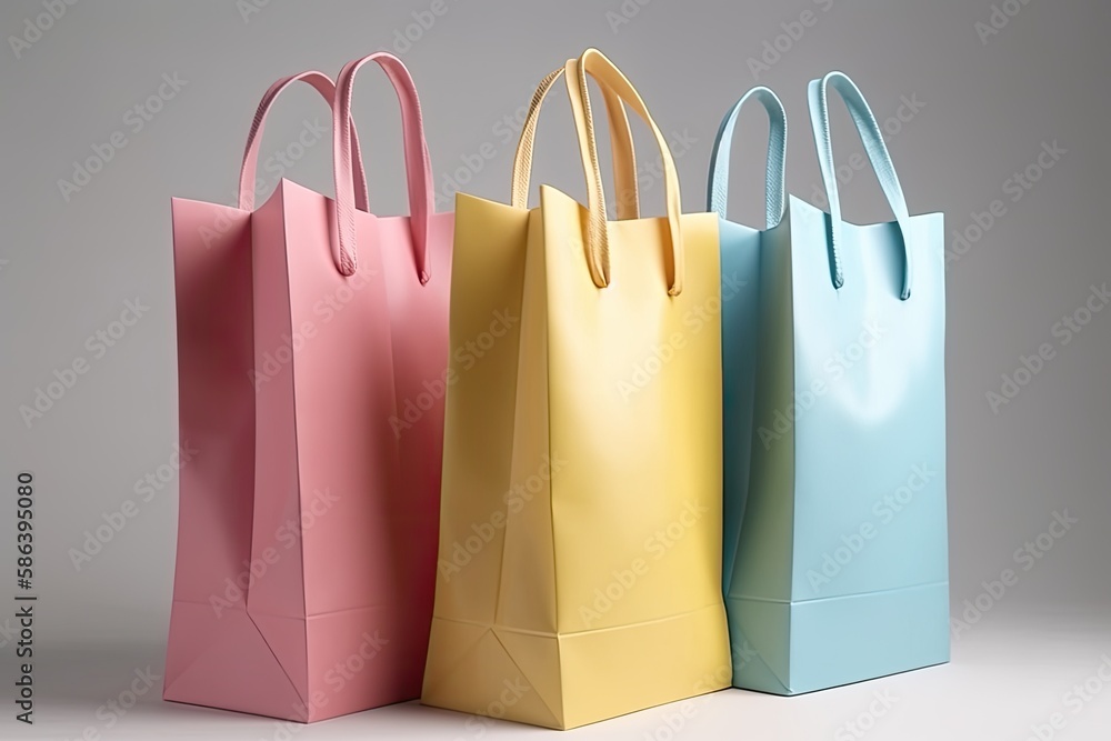 four assorted paper bags in a vibrant display. Generative AI