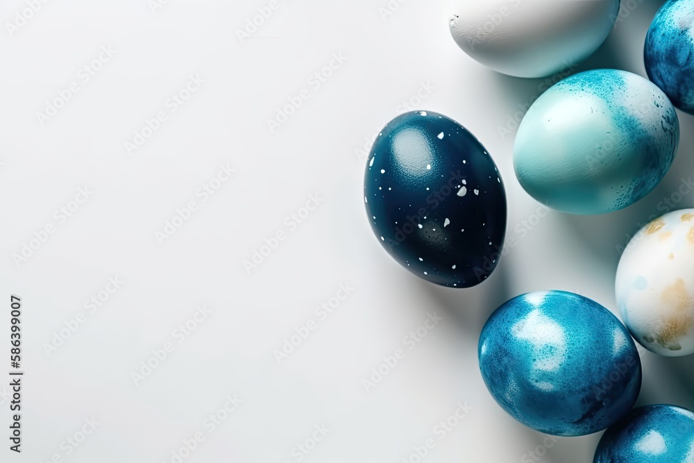 stack of blue and white eggs. Generative AI