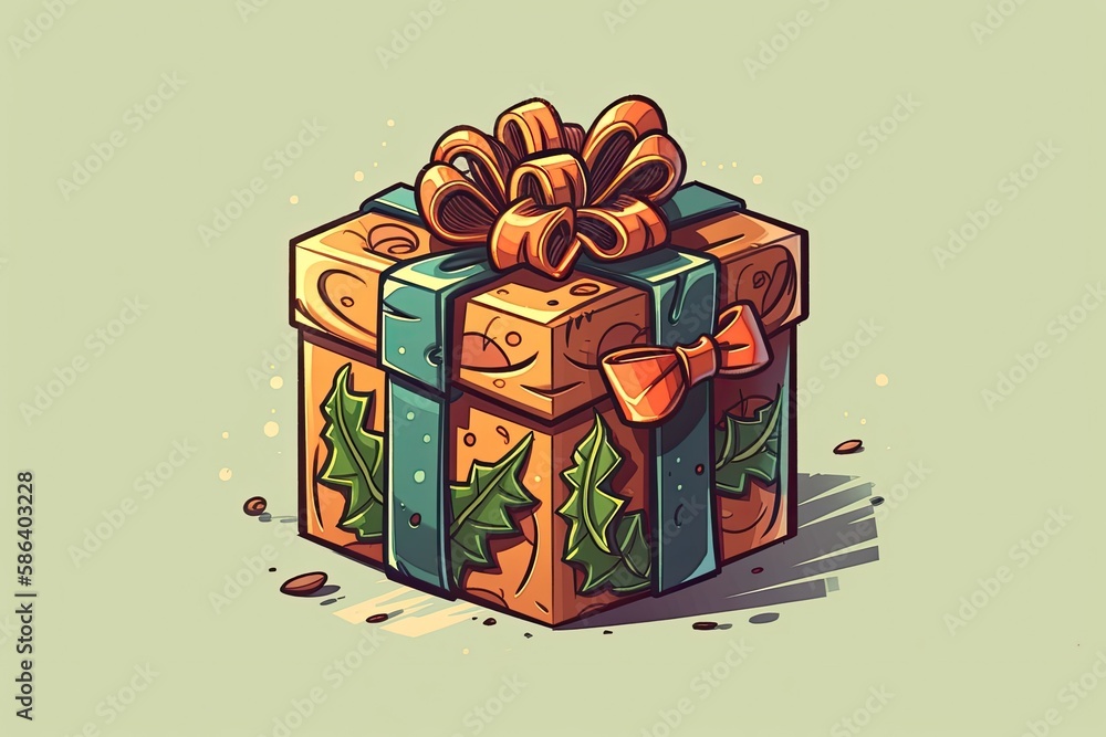 beautifully wrapped Christmas gift box with a festive bow on top. Generative AI