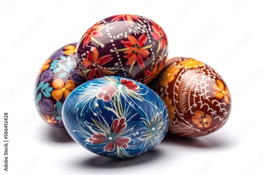 colorful Easter egg pile on a white background. Generative AI