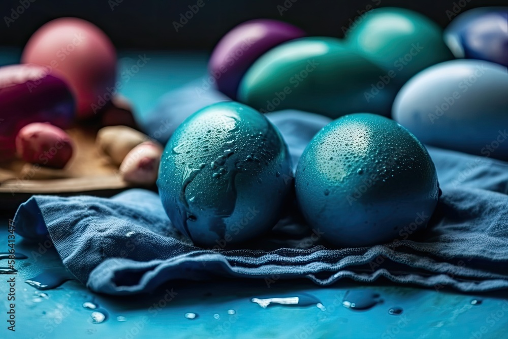 close-up view of fresh eggs on a wooden table. Generative AI