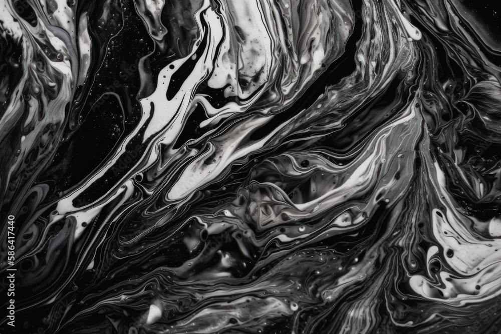 monochromatic abstract art of swirling liquid. Generative AI