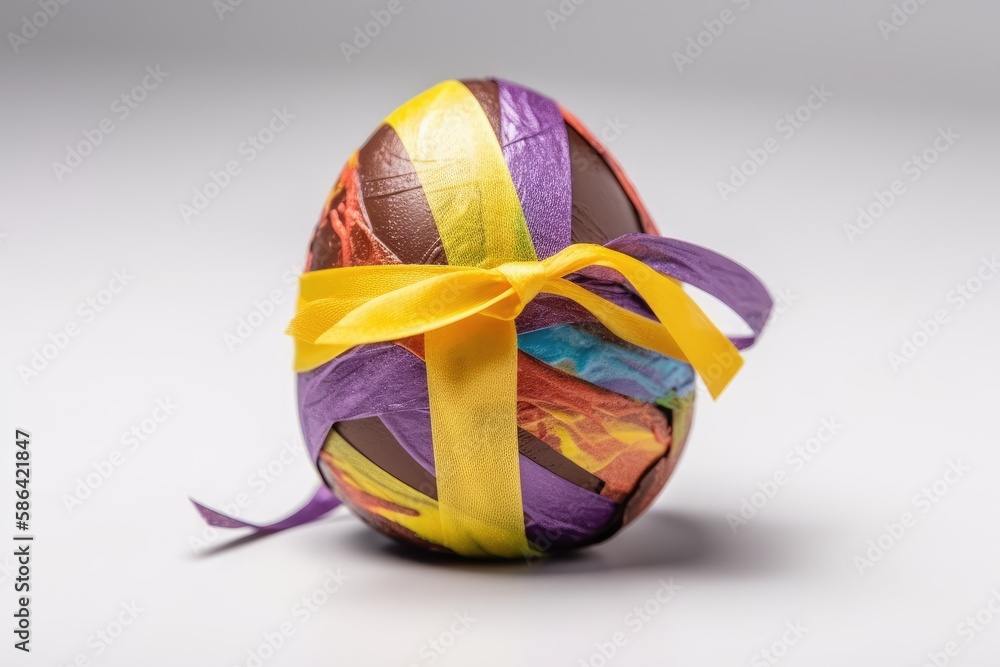 an Easter egg decorated with a yellow ribbon. Generative AI