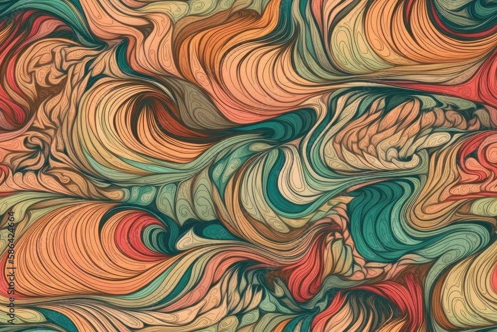 an abstract painting with colorful wavy lines. Generative AI