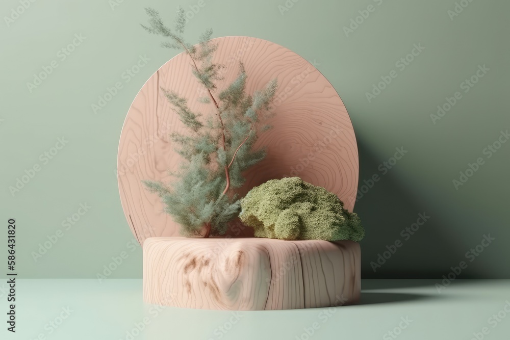 pink vase with a green plant in it, sitting on a windowsill. Generative AI