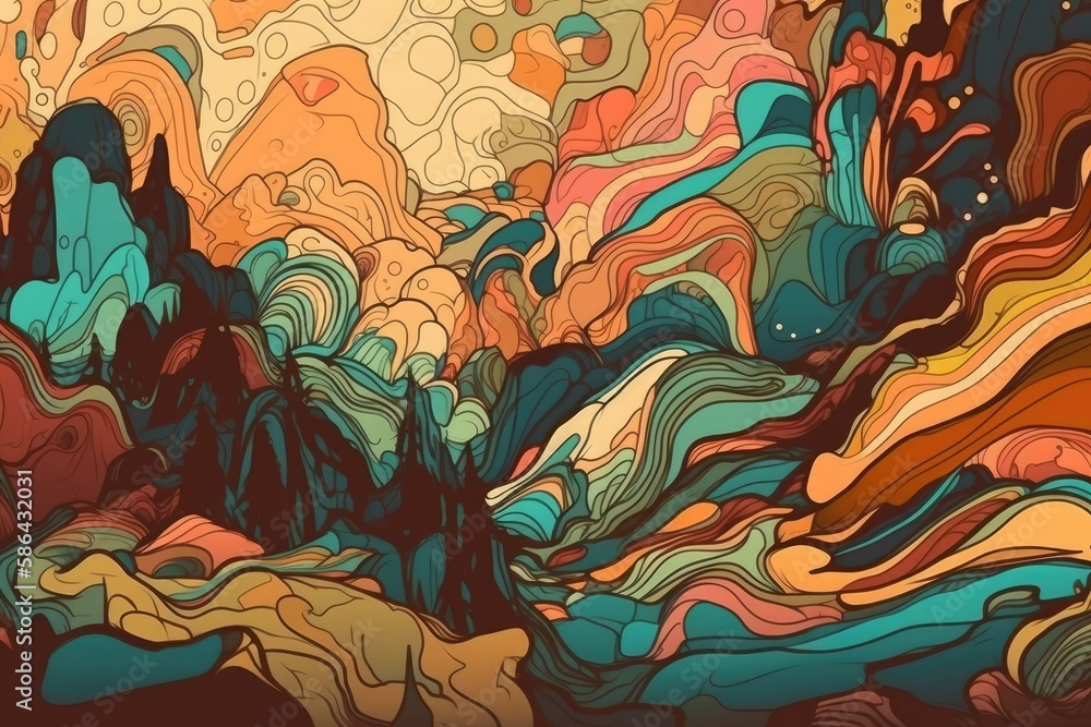 an Abstract Mountain Landscape with Clouds. Generative AI