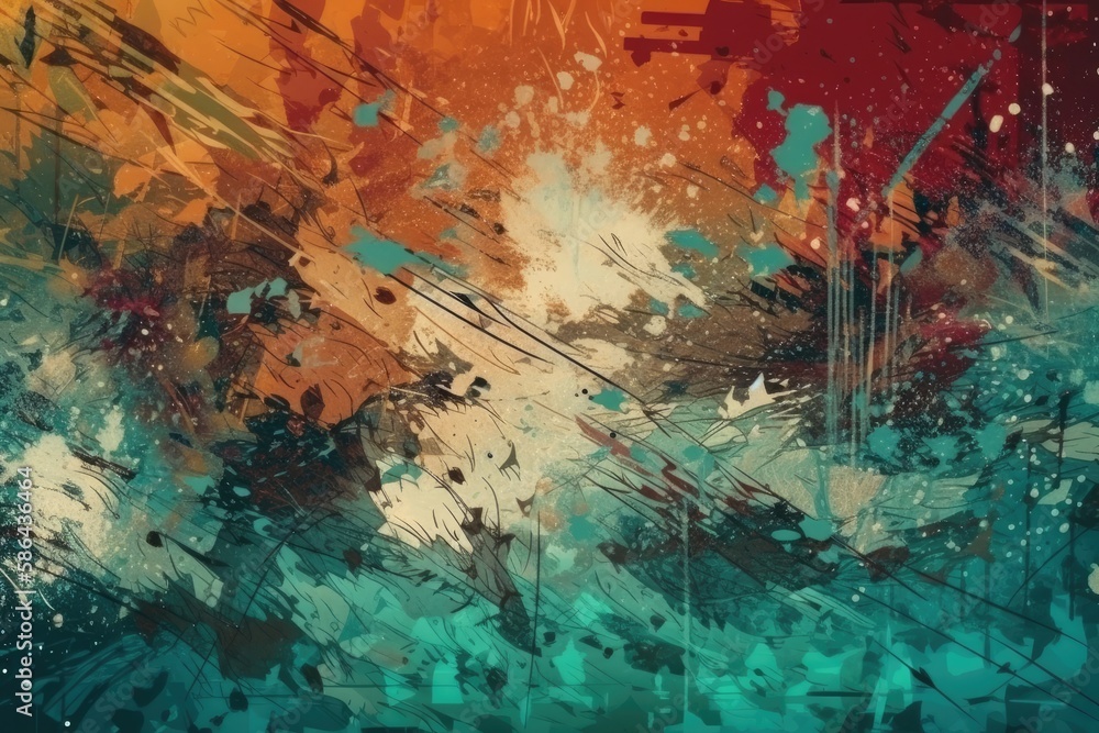 an abstract painting with vibrant colors and dynamic brushstrokes. Generative AI