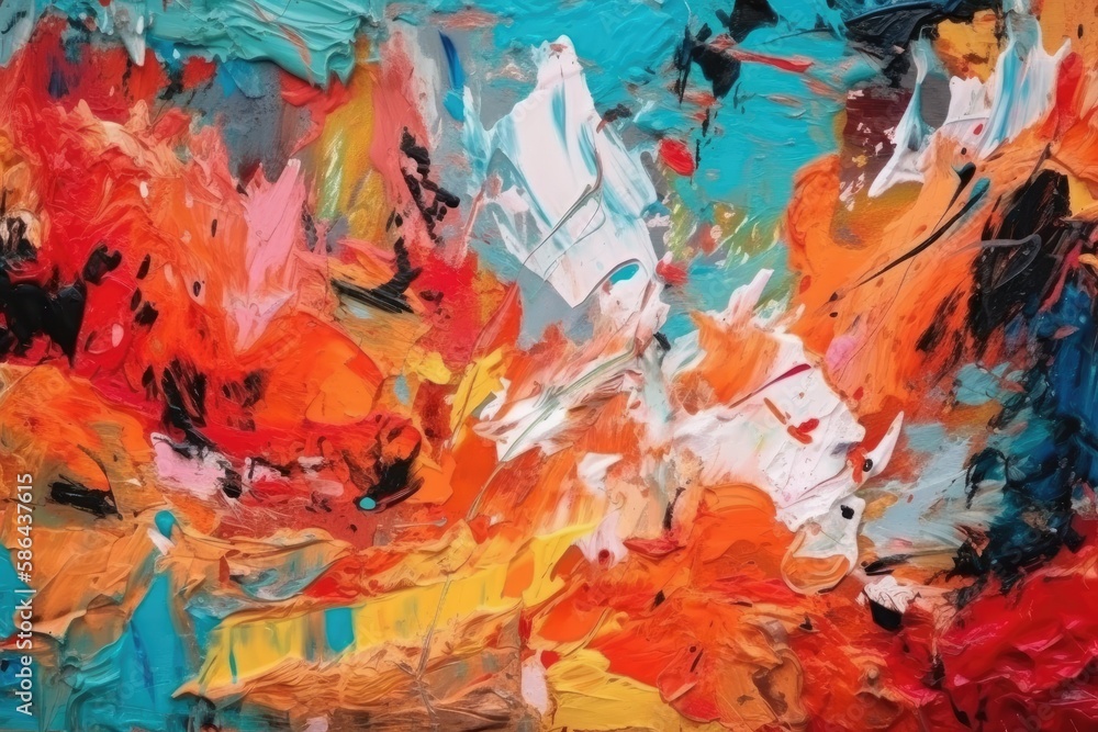 an abstract painting with vibrant colors and textured brushstrokes on canvas. Generative AI