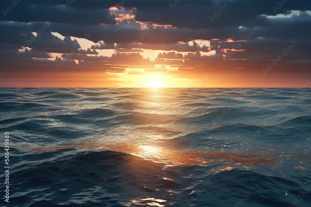 vibrant sunset over the tranquil ocean waters. Generative AI