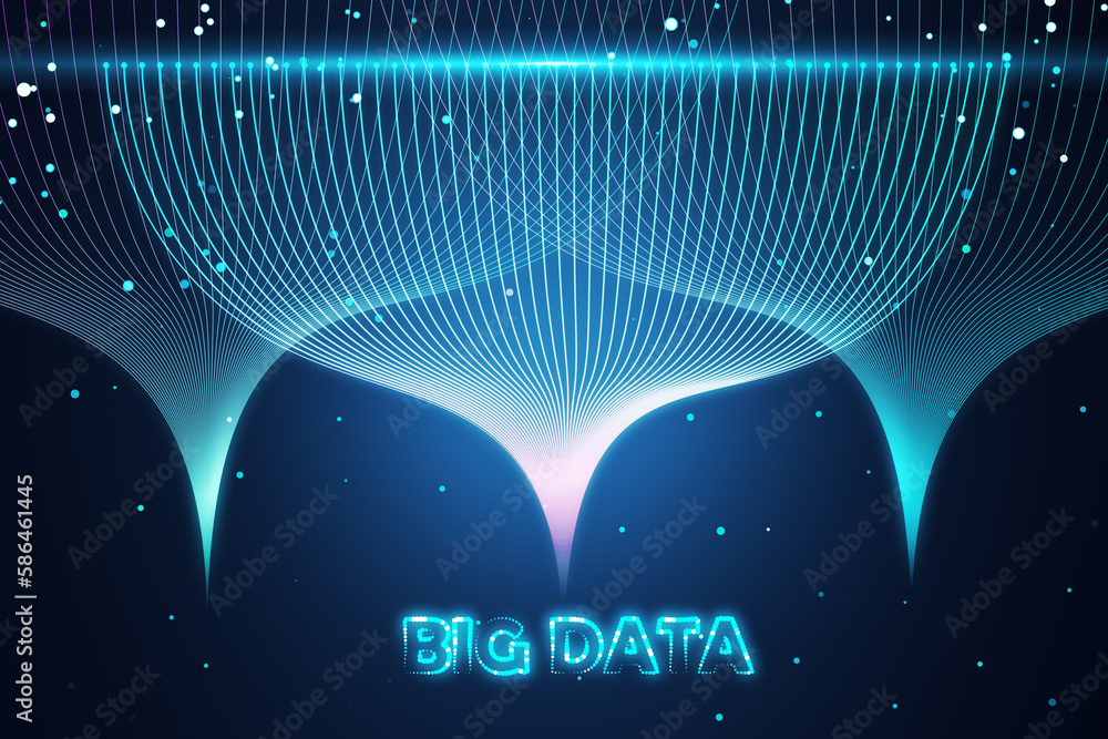 Creative tech big data hologram on dark texture. Technology, future, ai, information and innovation 