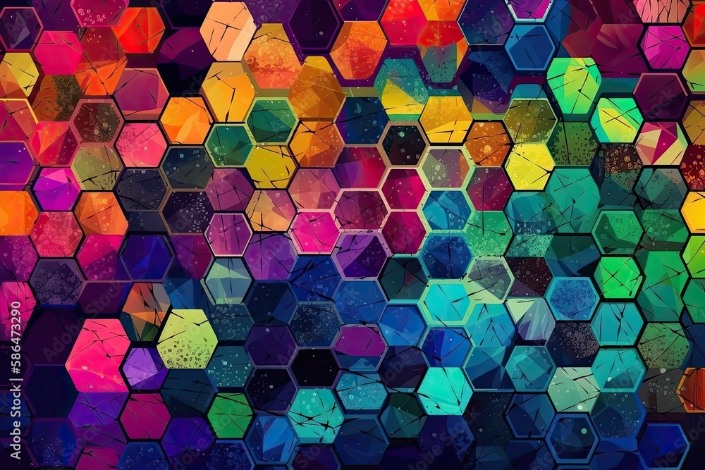 vibrant hexagonal abstract background. Generative AI