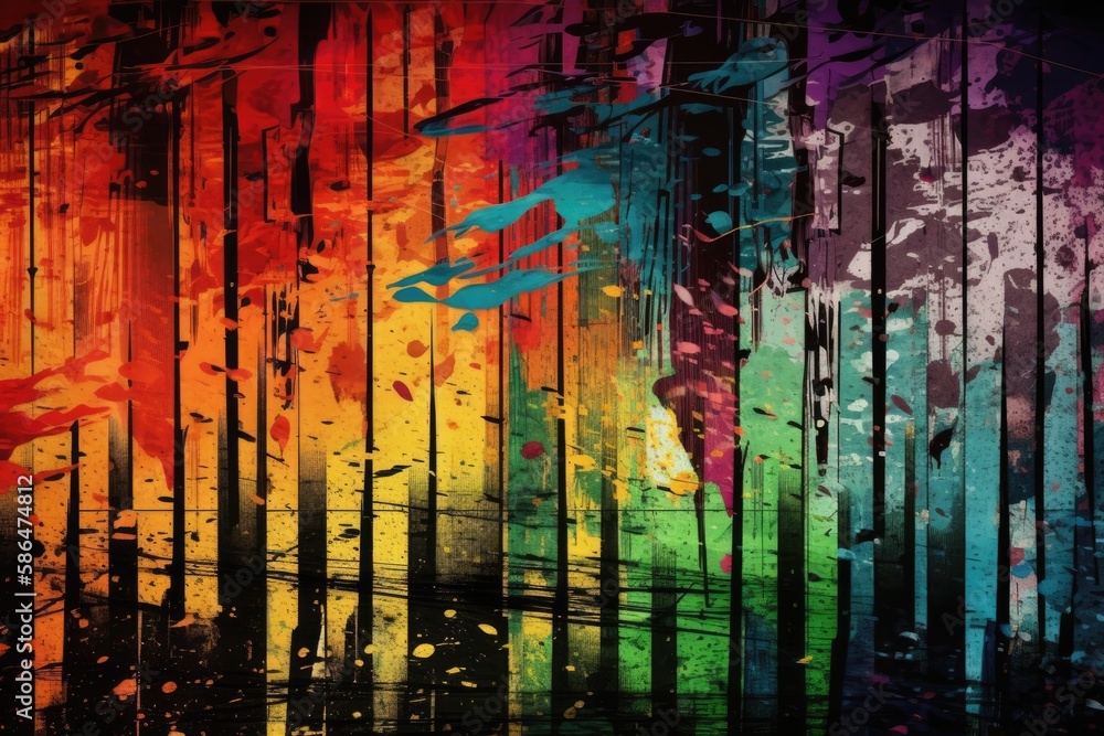 colorful forest with a vibrant rainbow stretching across the sky. Generative AI