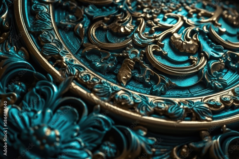 Close-Up View of a Decorative Plate with Intricate Details and Patterns. Generative AI