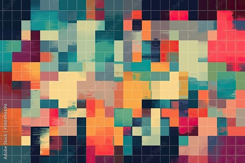 vibrant and colorful background with an array of squares in different hues. Generative AI