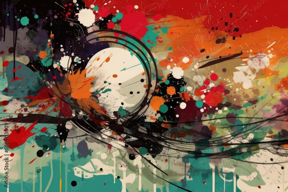 an abstract painting with colorful splatters of paint. Generative AI