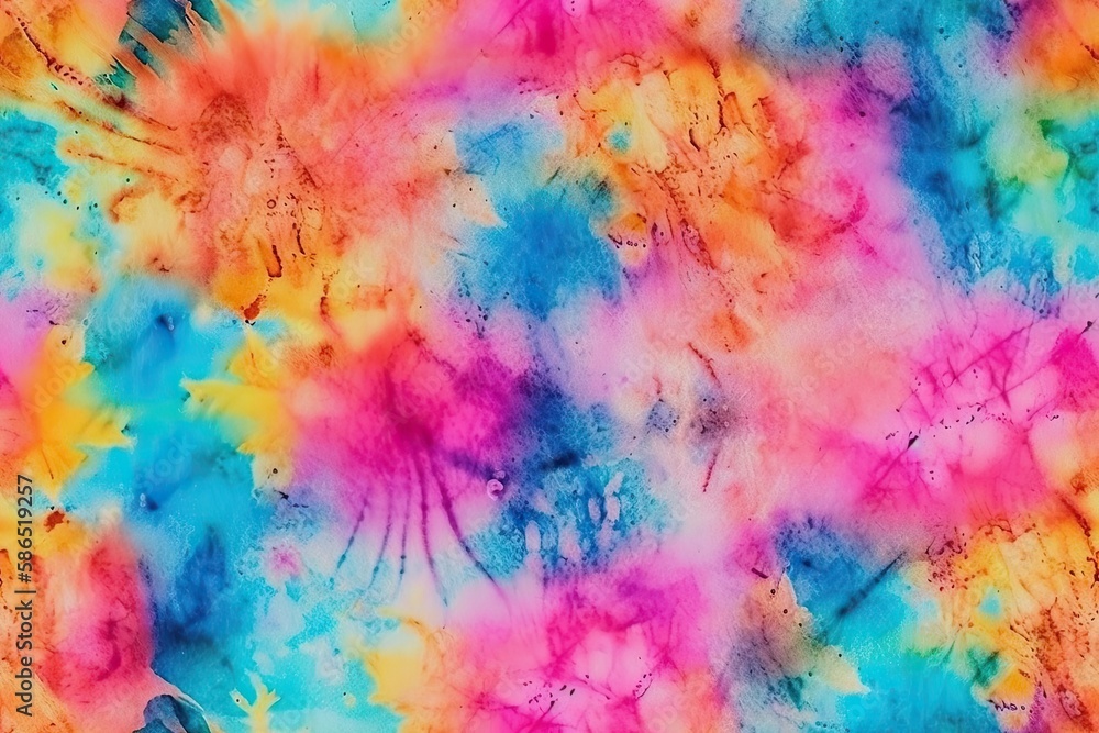 vibrant tie-dyed background with a colorful butterfly. Generative AI