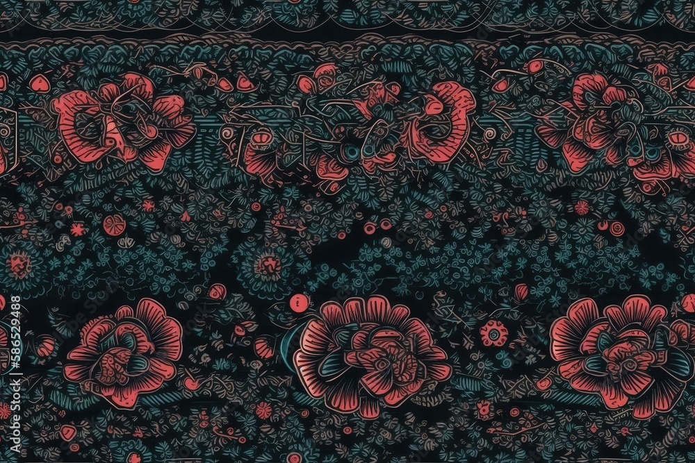 red flowers on a black background. Generative AI