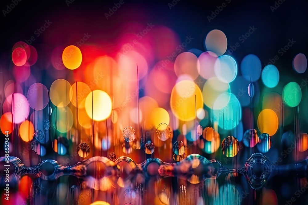 colorful lights reflected in rippling water. Generative AI