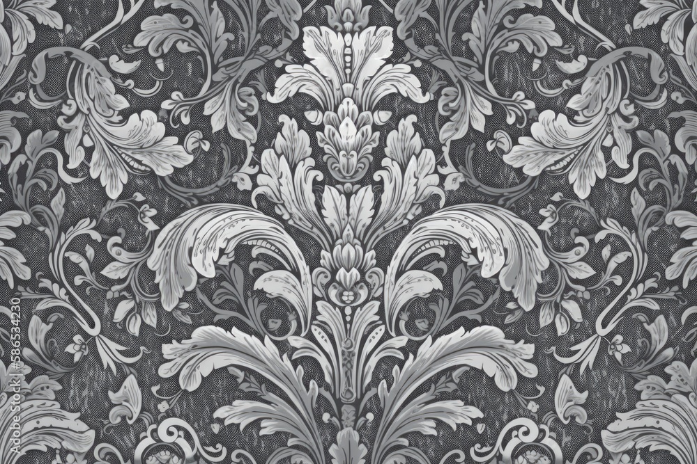 black and white floral wallpaper pattern. Generative AI