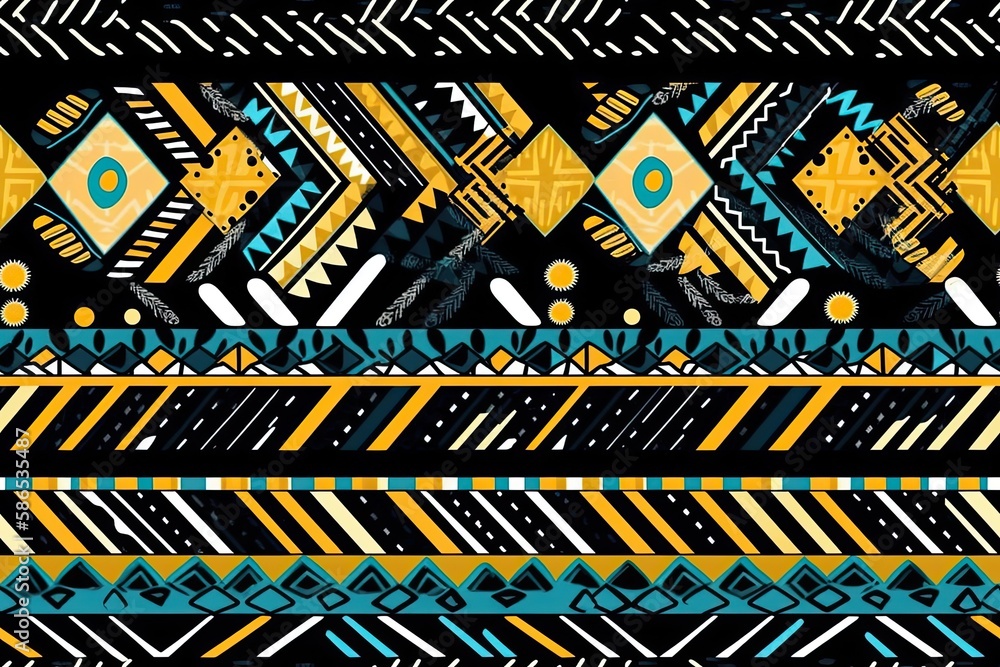 vibrant and colorful geometric pattern with black and yellow accents. Generative AI