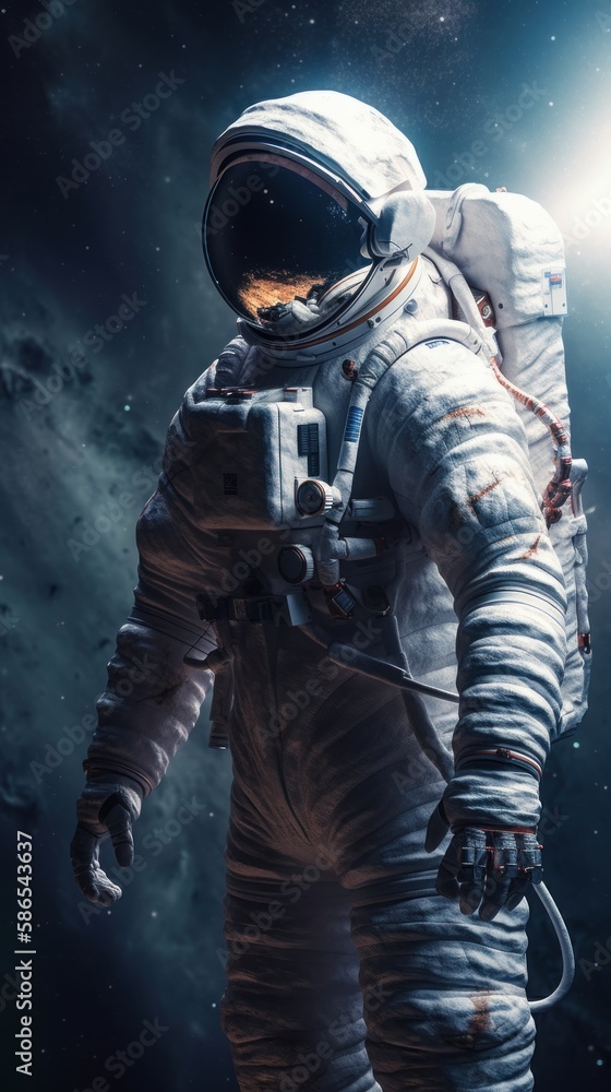 Space suits isolated on space background.  Ai generated.