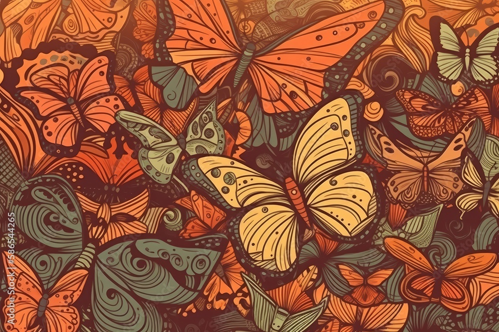 colorful array of butterflies in flight. Generative AI