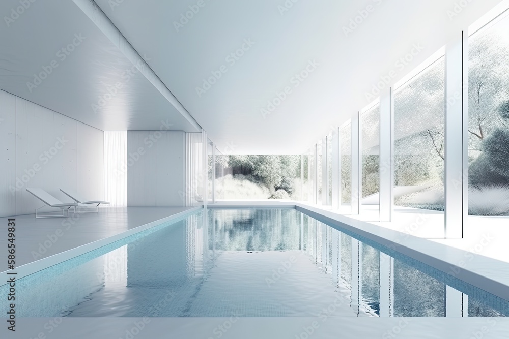 modern swimming pool with a sleek wall beside it. Generative AI